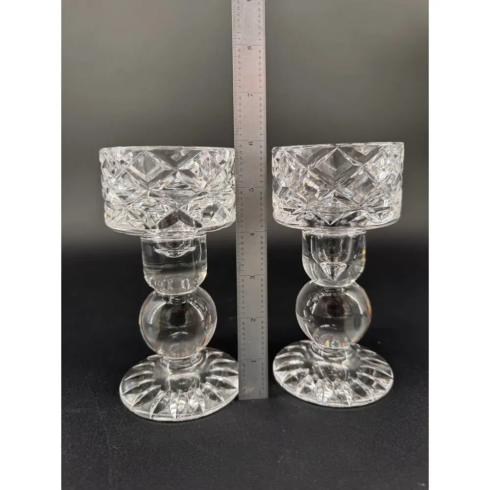 Vintage Block Crystal Candlestick Holders Set of 2 6